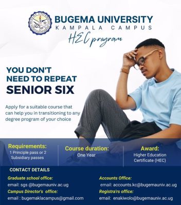 You don’t need to repeat Senior Six, Enroll now in the HEC Program today. #BugemaUniversity